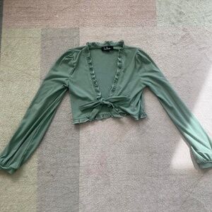 Lulu's Sage Green Ruffle Tie-Front Top